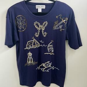 Navy blue victoria harbour embroidered beaded Nautical coastal t